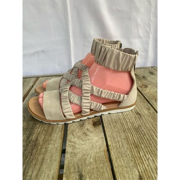 SOREL Women’s Size 9 Kinetic Sandals Suede Strappy Zip Back Gladiator Taupe Beig - Picture 5 of 8